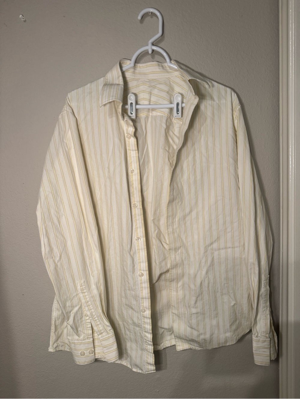 Vintage Classic Cream & Yellow Stripe Button-Down Shirt Unisex 100% Cotton